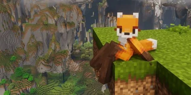 Custom Figura-style Minecraft avatar overlooking a Minecraft landscape